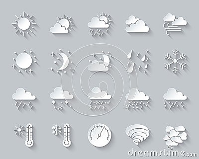 Weather simple paper cut icons vector set Vector Illustration