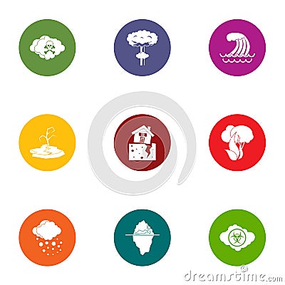 Weather storm icons set, flat style Vector Illustration