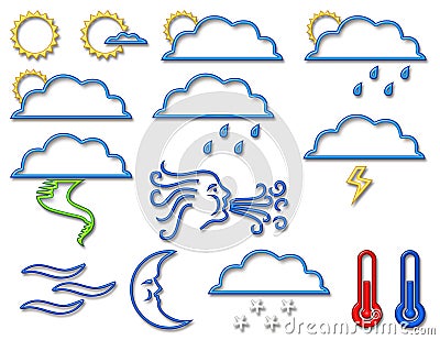 Weather Symbol Collection in Neon Stock Photo