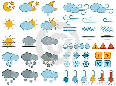 Weather symbols and icons set Vector Illustration