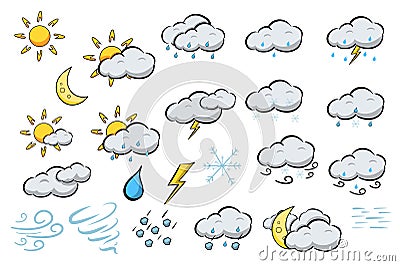 Weather symbols mega set in flat design. Vector illustration Vector Illustration