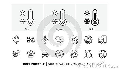 Weather thermometer, Ice cream and Supply chain line icons. For web app, printing. Line icons. Vector Vector Illustration