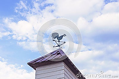 Weather vane on roof in form of cockerel Stock Photo