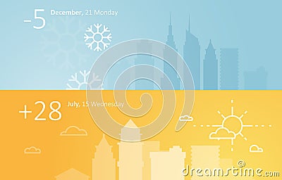 Weather widgets template winter and summer in city. Stock Photo