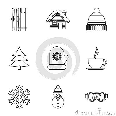 Weather winter icons set, outline style Vector Illustration