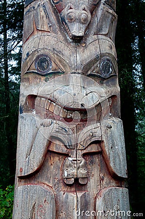 Weathered Alaska Totem Pole Stock Photo