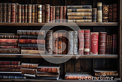 Weathered Antique bookshelf background. Generate Ai Stock Photo
