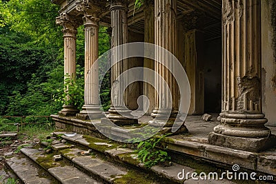 Weathered Antique columns forest. Generate Ai Stock Photo