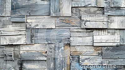 Weathered blue washed old wood background with abstract texture pieces. Ai Generated Stock Photo