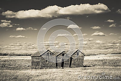 Weathered Grain Bins Stock Photo