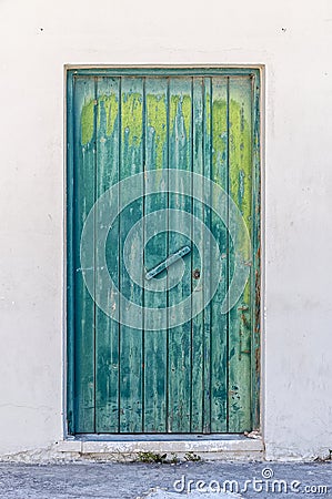 Weathered Green Door Stock Photo
