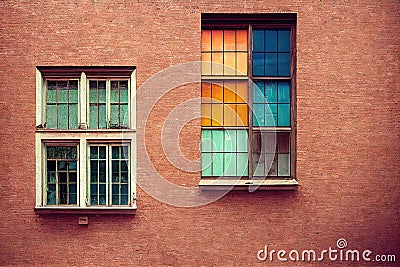 Weathered grungy window in abandoned building. Rustic glass frame structure on urban home exterior, antique country Stock Photo