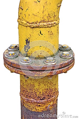 Weathered old gas pipe connection flange isolated Stock Photo