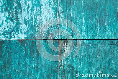 Weathered, oxidized copper wall structure Stock Photo