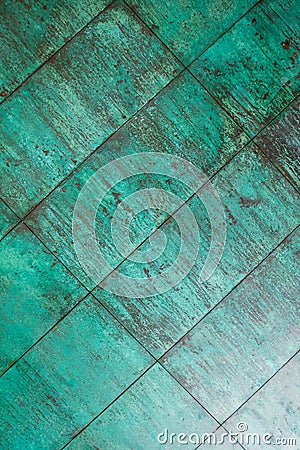 Weathered, oxidized copper wall structure Stock Photo