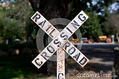 Weathered Railroad Crossing Sign Stock Photo