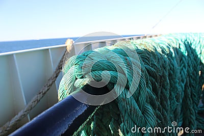 Weathered rope line on coastal ferry boat Stock Photo