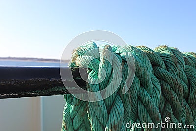 Weathered rope line on coastal ferry boat Stock Photo