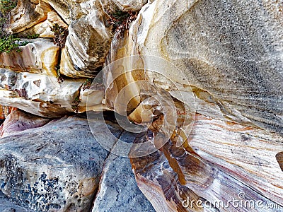 Weathered Sandstone Natural Rock Wall Stock Photo