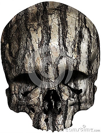 Skull covered with old tree bark Stock Photo