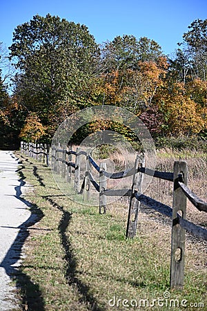 Split Rail Fence by Autumn Field Stock Photo