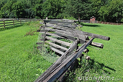 Weathered Split Rail Stacked Fence in Pasture Stock Photo