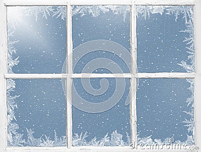 Weathered windowpane with frost Stock Photo