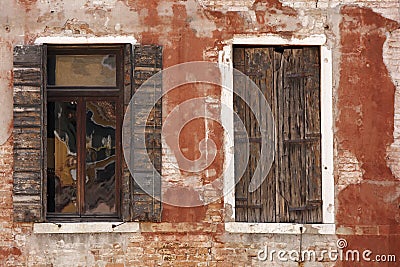 Weathered windows, Venice Stock Photo