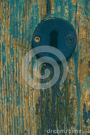 Weathered Wood with Metal Keyhole Stock Photo