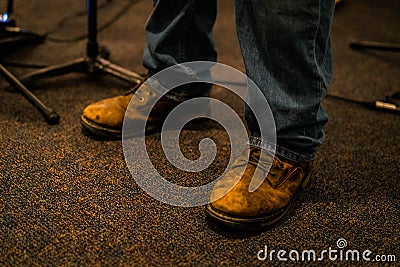 Weathered Work Boots Made of Leather Stock Photo