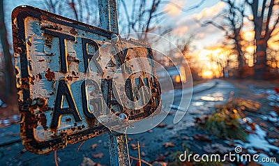 Weathered and worn TRY AGAIN sign stands by a country road, symbolizing persistence, second chances, motivation, and the Stock Photo