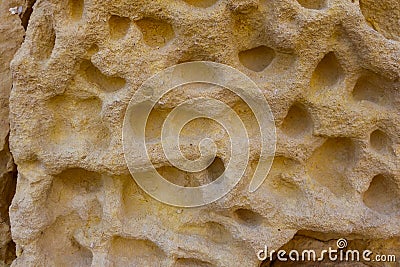 Weathering, erosion and destruction of limestone bricks of ancient structures on the island of Gozo, Malta Stock Photo