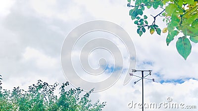 Weathervane under a cloudy sky with branches tree surrounding,. Stock Photo