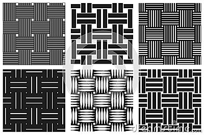 Weave seamless patterns set, vector linear backgrounds with woven textures, textile knitted repeat tiling wallpapers, perfect Vector Illustration