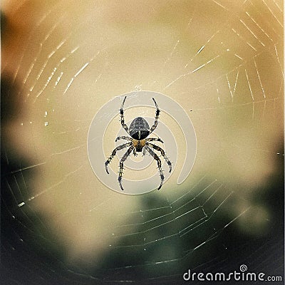 The Weaver of Dreams: A Spiders Delicate Dance on a Gossamer Web. Generative AI Stock Photo