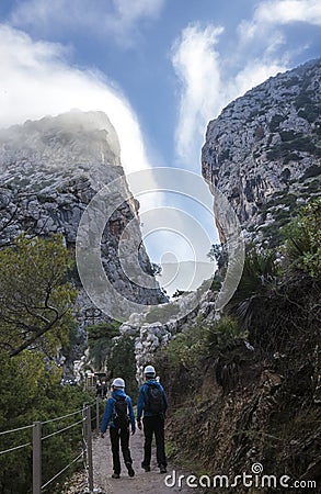 Weaving morning mist over hills canyon of Caminito del Rey, Malaga, Spain Editorial Stock Photo