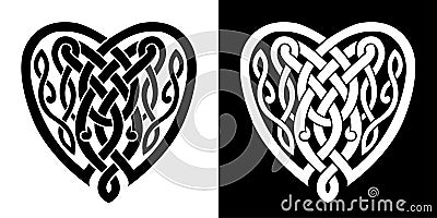 Weaving style design in black and white color for Valentine Day. Celtic knot pattern Intertwined hearts. Isolated Vector Vector Illustration