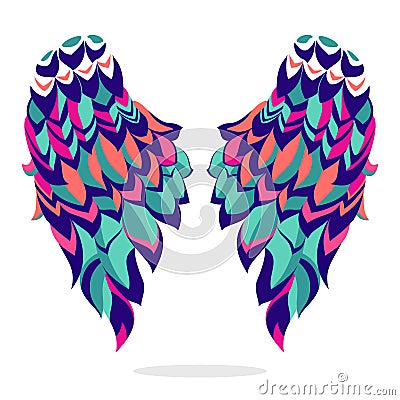 Colorful wings, sign, symbol, icon, vector illustration. Beautiful wings Vector Illustration