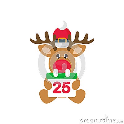 Cartoon winter christmas deer sitting with christmas calendar Vector Illustration