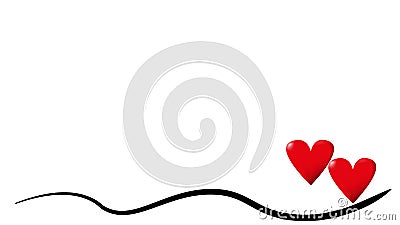 Red hearts on a black curved line Stock Photo