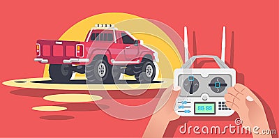 Radio controlled car, machine, RC, radio controlled toys design. Vector Illustration