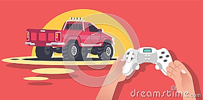 Hands Holding Video game console. Vector Illustration