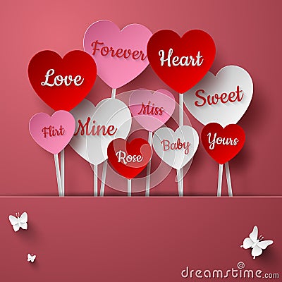 Origami Paper art of Heart stick of sweet word Stock Photo