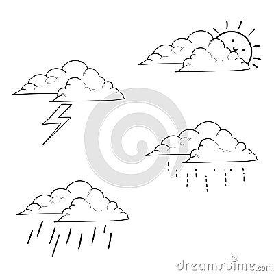Weather icons set hand drawn Vector Illustration