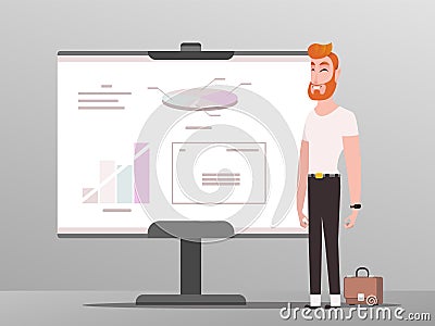 Businessman CEO profession showing charts in conference room at white board. Stock Photo