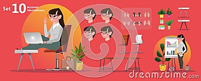 Woman office professions. Stylized characters set for animation Vector Illustration