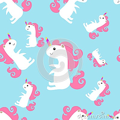 Seamless pattern with cute unicorn vector illustration on blue background Vector Illustration