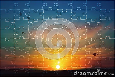Sunset sky jigsaw puzzle nature background Stock Photo