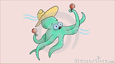 Cheerful octopus musician with maracas in tentacles Stock Photo