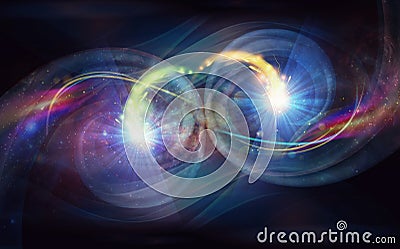 Cosmic dance, Yin Yang abstract colorful symbol in cosmic space wallpaper Stock Photo